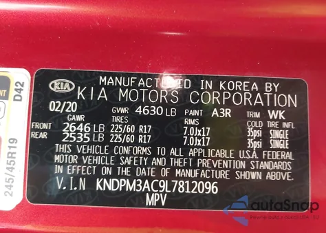 2020 Kia Sportage Lx from USA, damaged, VIN KNDPM3AC9L7812096
